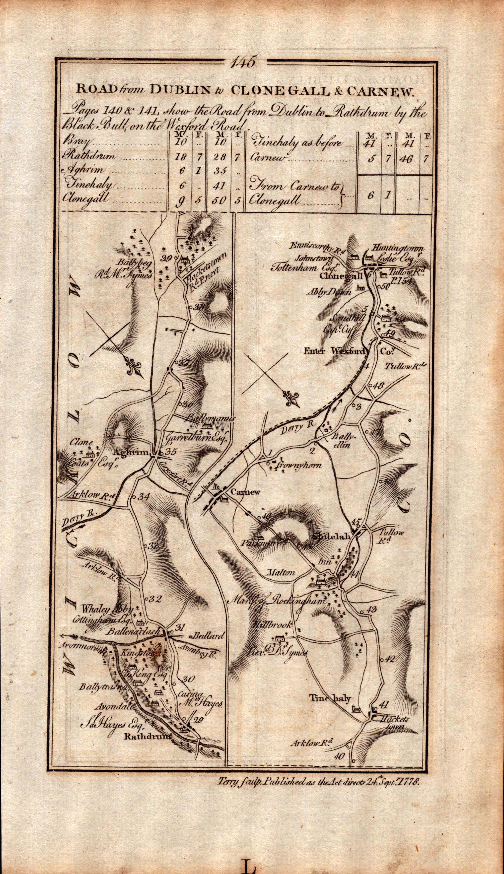 Ireland Rare Antique 1777 Map Clonegall Carey Gorey Wicklow Wexford. - Image 2 of 4