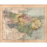 County Kent 1895 Antique Victorian Coloured Map.