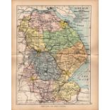 County Lincolnshire 1895 Antique Victorian Coloured Map.