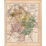 County Warwickshire 1895 Antique Victorian Coloured Map.