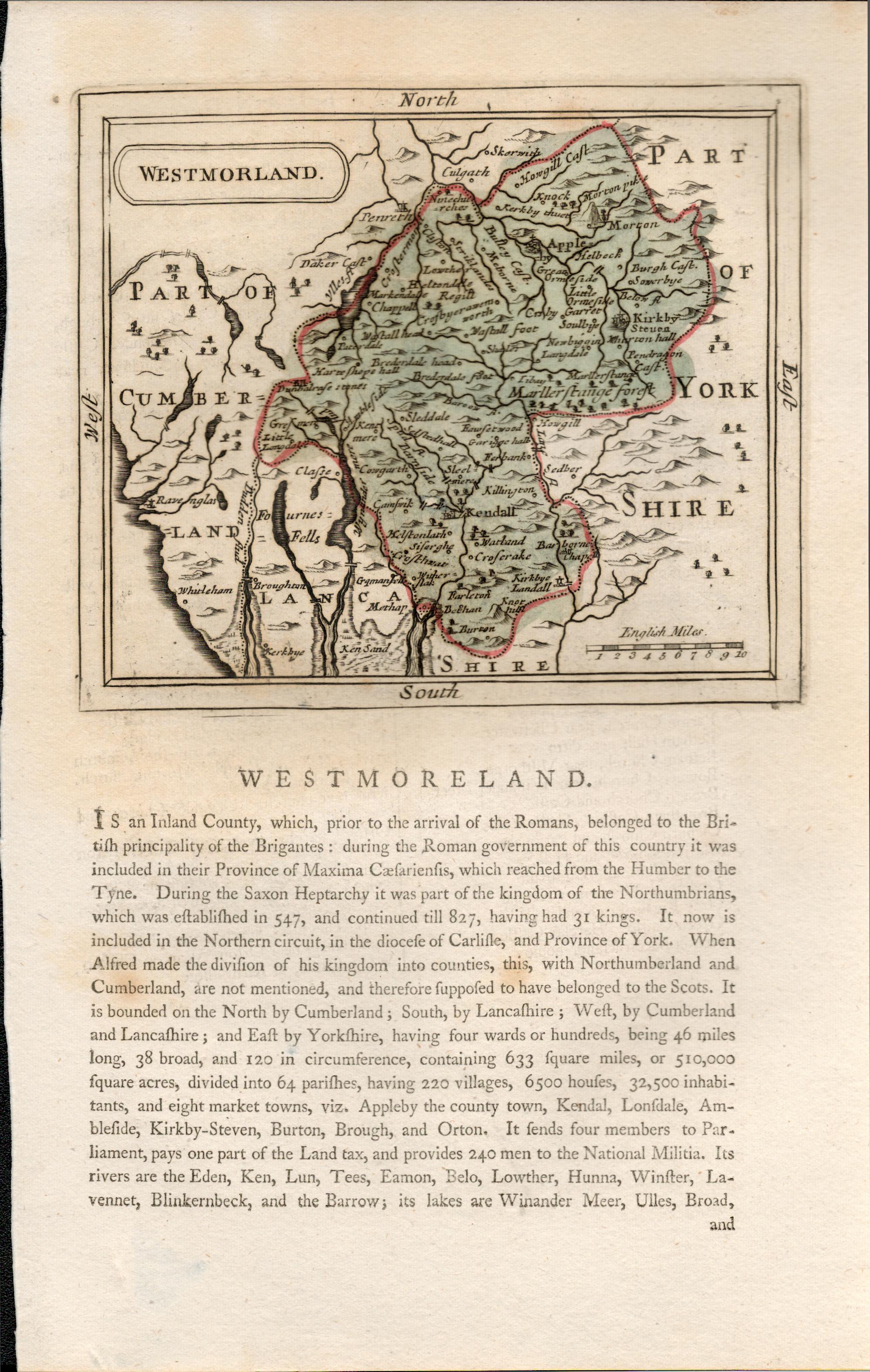 Lake District Antique c1783 F Grose Copper Coloured George III Map.