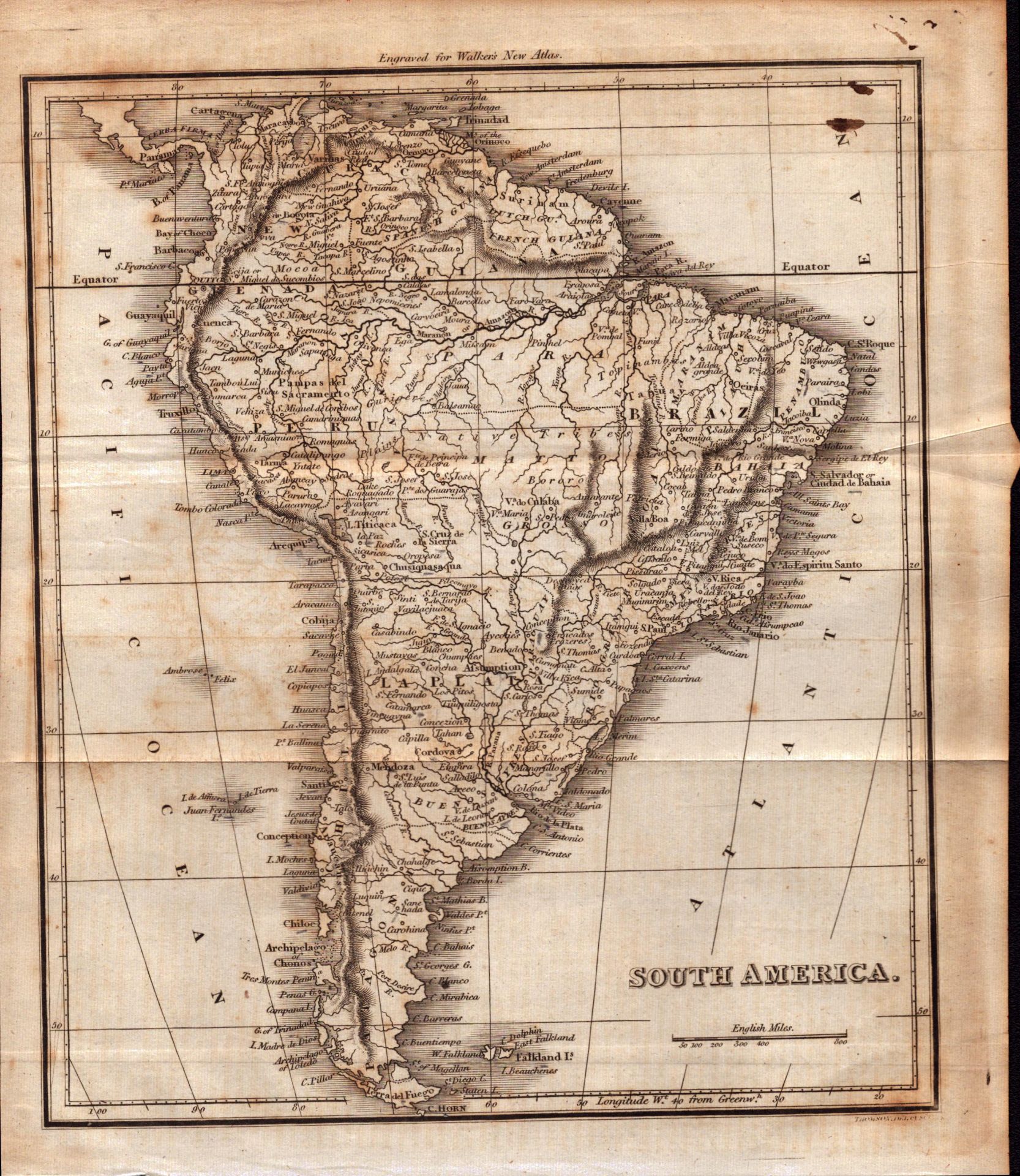 South America Rare 200 Years Old George VI Antique 1822 Map.