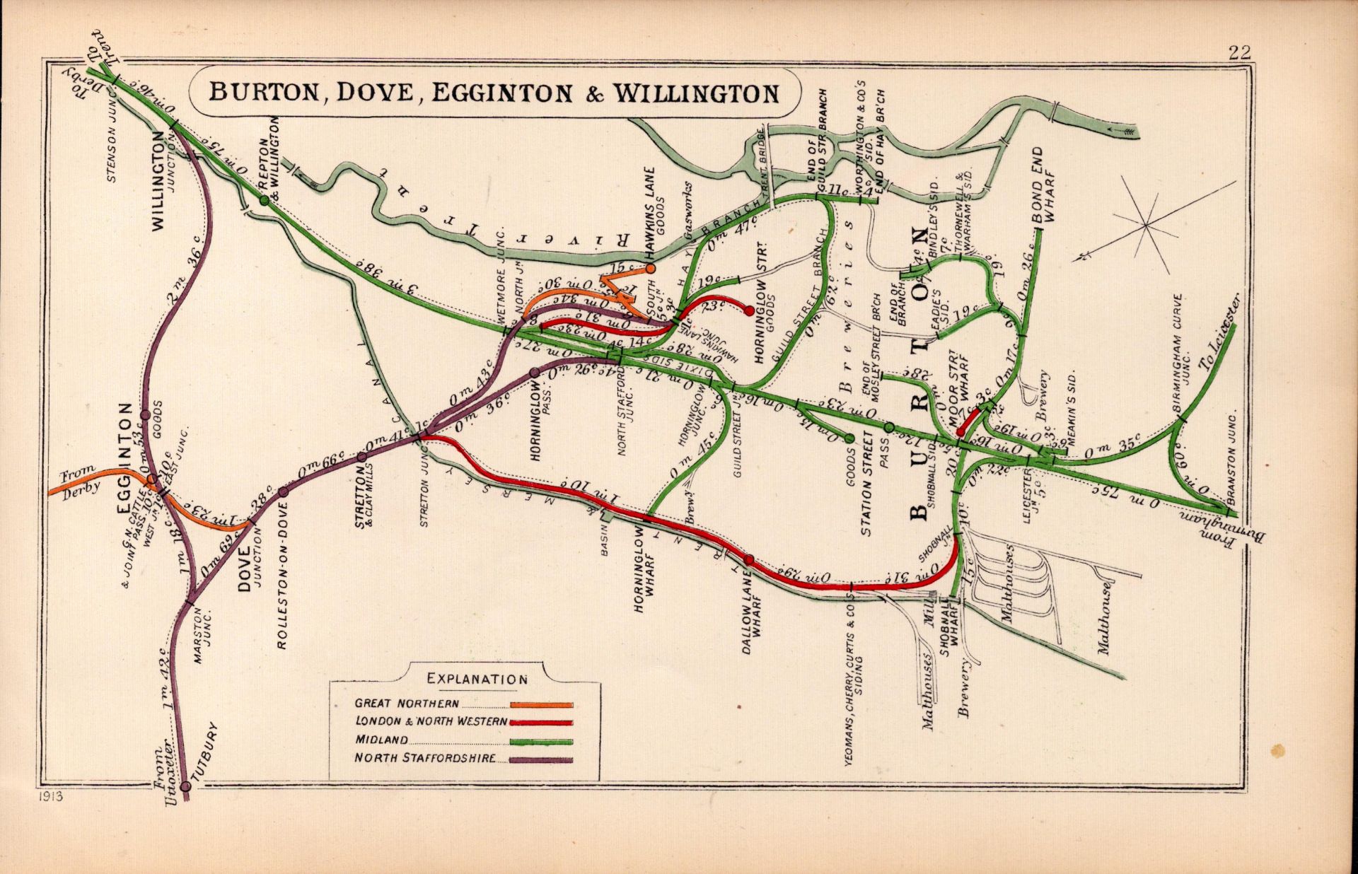 Burton, Dove, Eggington, Willington Antique Railway Diagram-22.