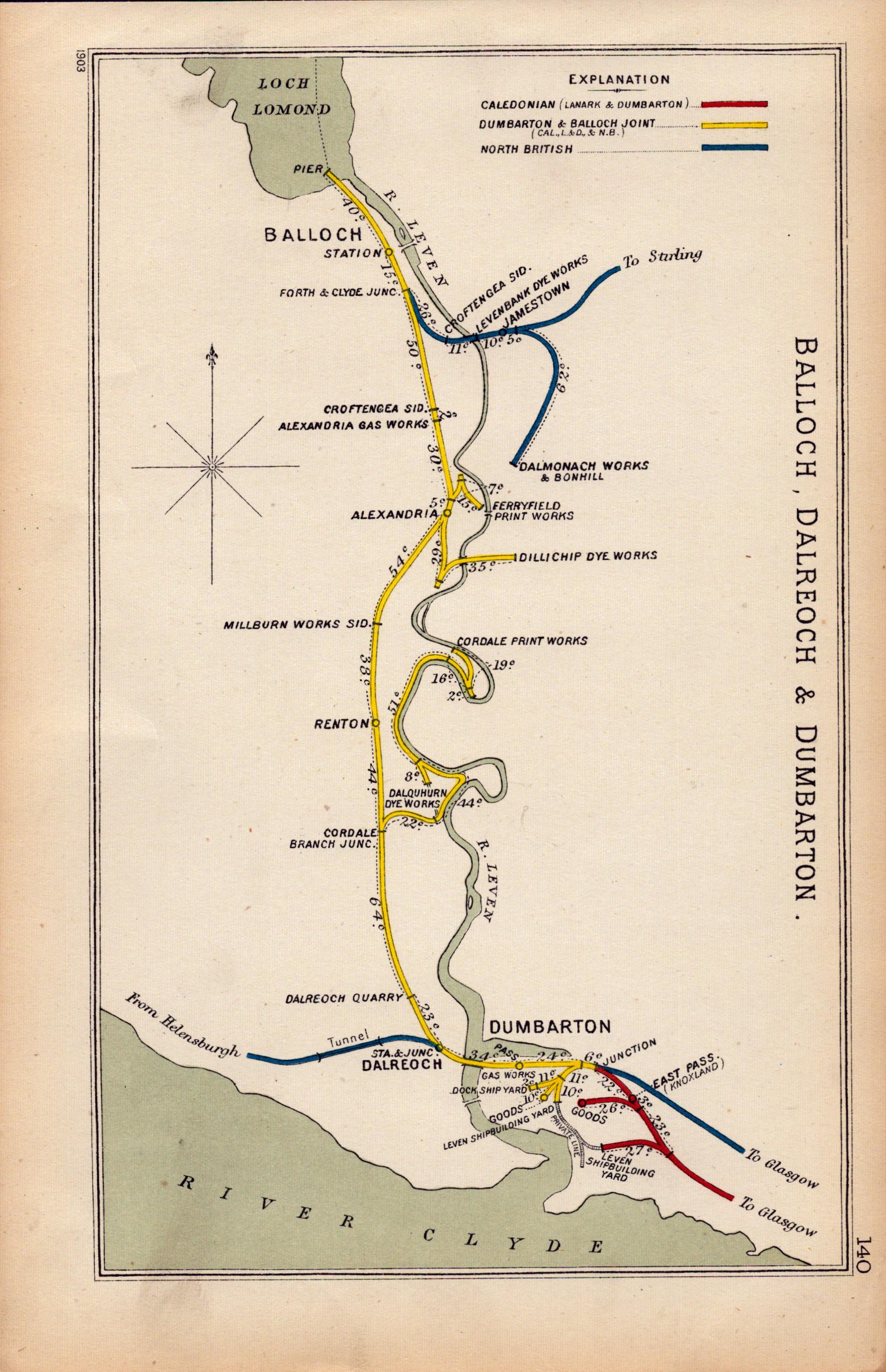 Dumbarton Balloch Scotland Antique Railway Junction Diagram-140.