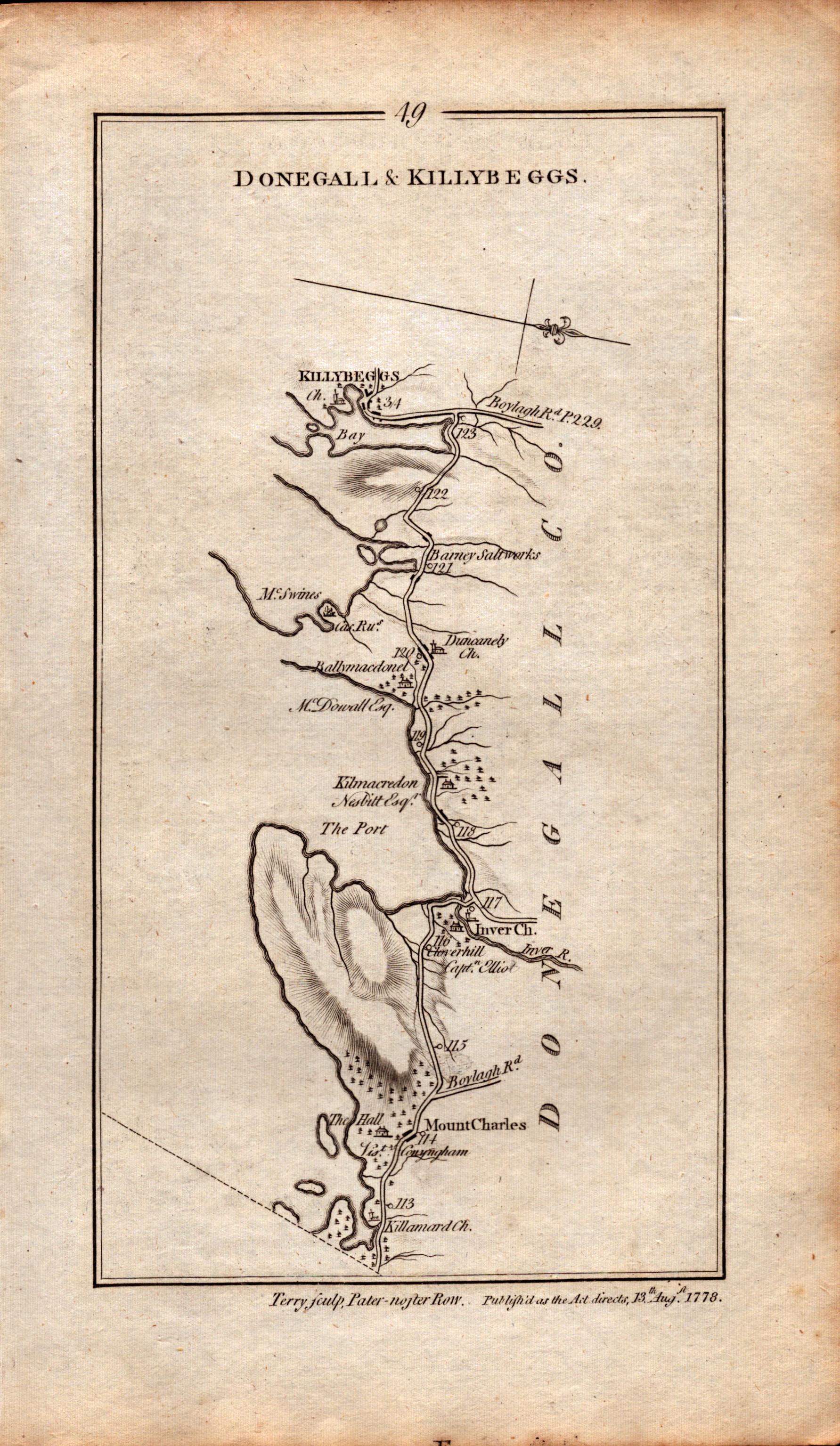 Ireland Rare Antique King George III 1777 Map Donegal Killybegs Mountcharles. - Image 3 of 4