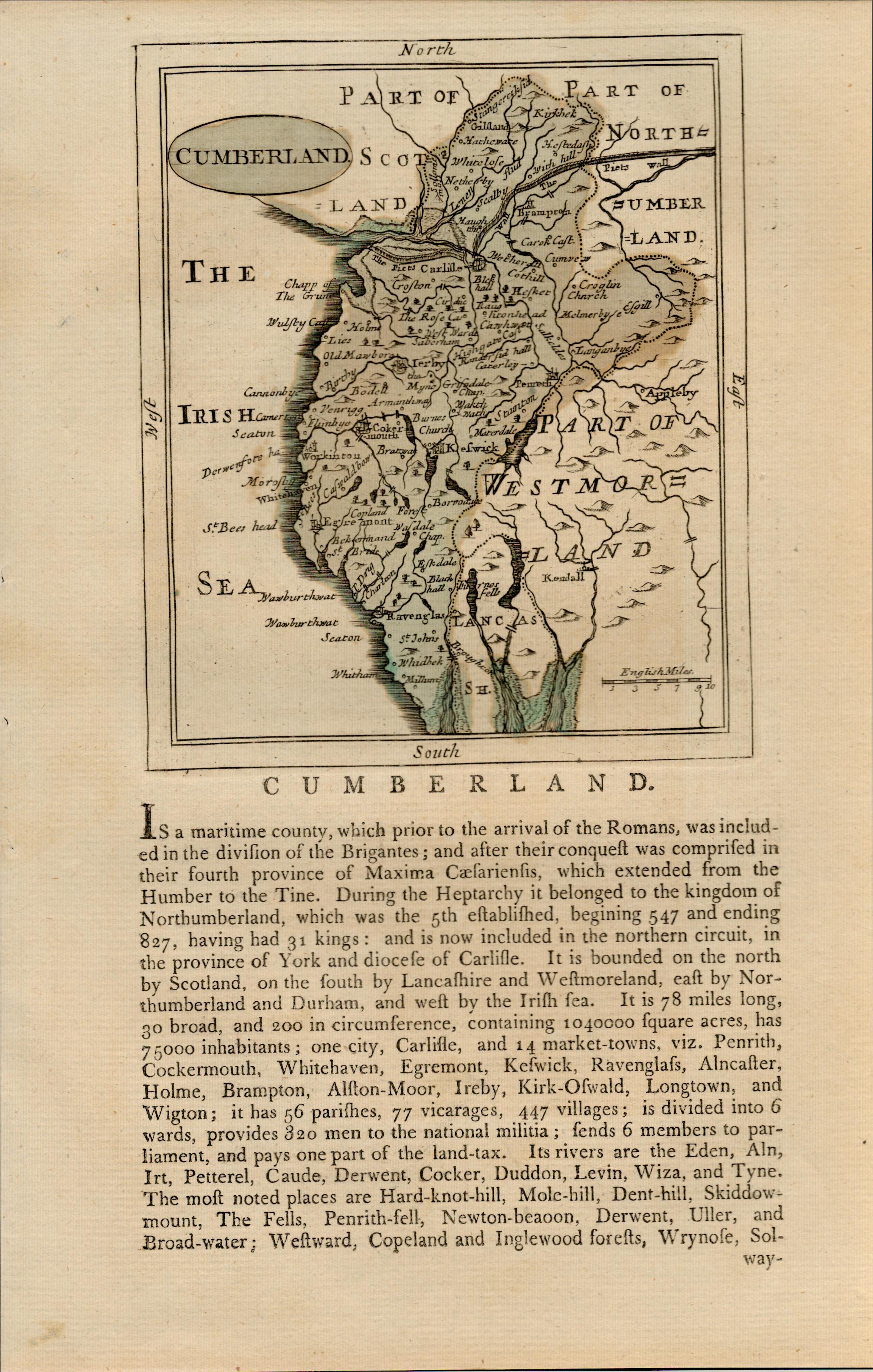 Cumbria Antique c1783 F Grose Copper Coloured George III Map.