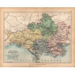 County of Dorsetshire 1895 Antique Victorian Coloured Map.