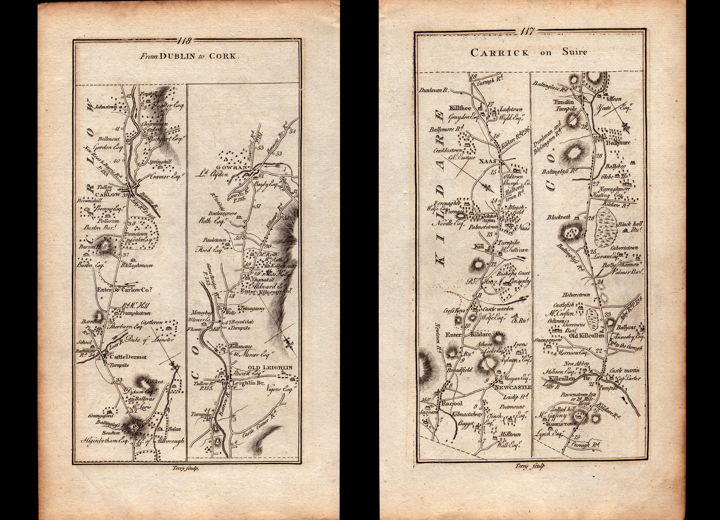 Ireland Rare Antique King George III 1777 Map Kildare Naas Carlow Dublin Cork.