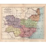County Suffolk 1895 Antique Victorian Coloured Map.