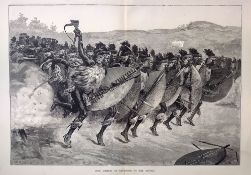 Zulu Method of Advancing To the Attack Antique 1879 Woodgrain Print.