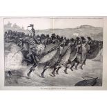 Zulu Method of Advancing To the Attack Antique 1879 Woodgrain Print.