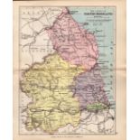 County Northumberland 1895 Antique Victorian Coloured Map.