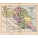 North & East Riding Yorkshire 1895 Antique Victorian Coloured Map.