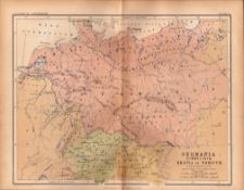 Antique 1867 Coloured Classical Geography Map Germania.