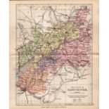 County Gloucestershire 1895 Antique Victorian Coloured Map.