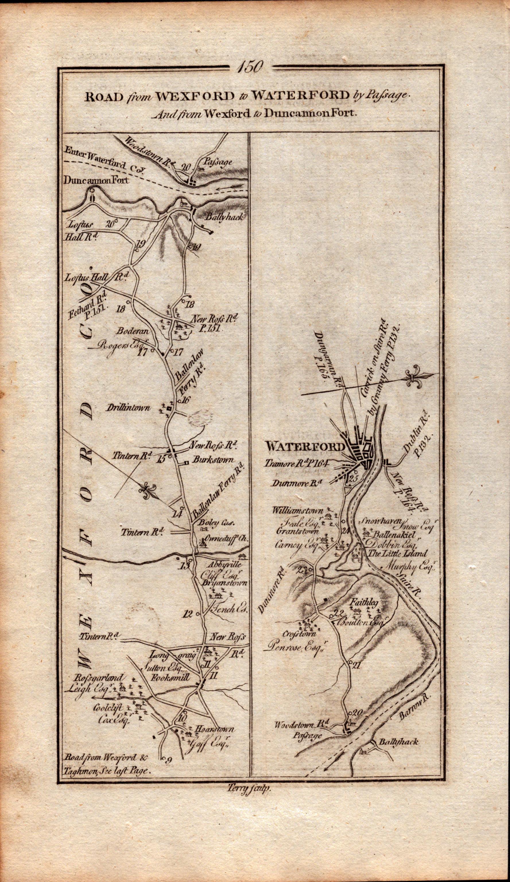 Ireland Rare Antique 1777 Map Wexford New Ross Waterford Duncannon Fort. - Image 3 of 4