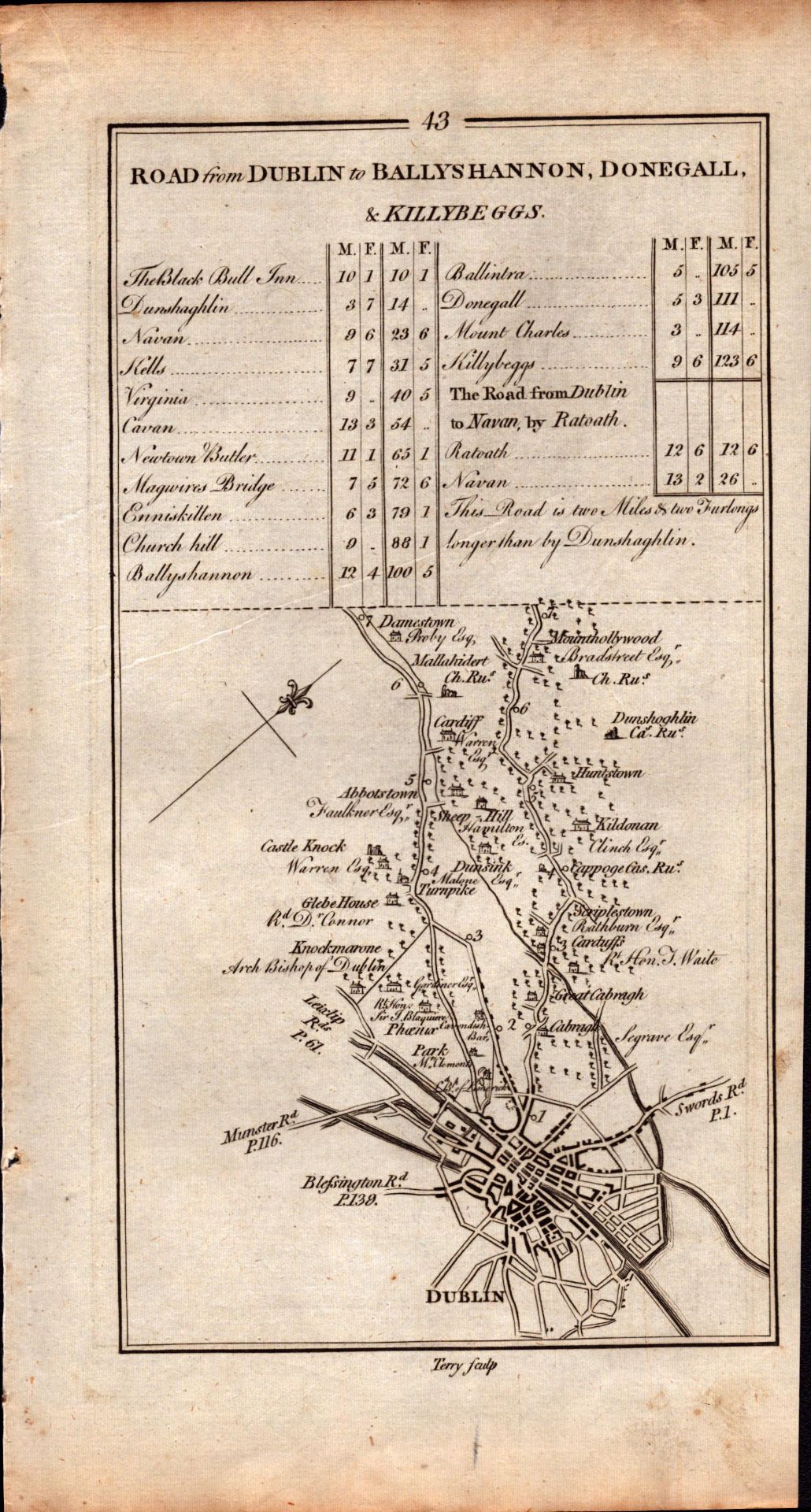 Ireland Rare Antique 1777 Map Road From Dublin To Donegal Killybegs. - Image 2 of 4