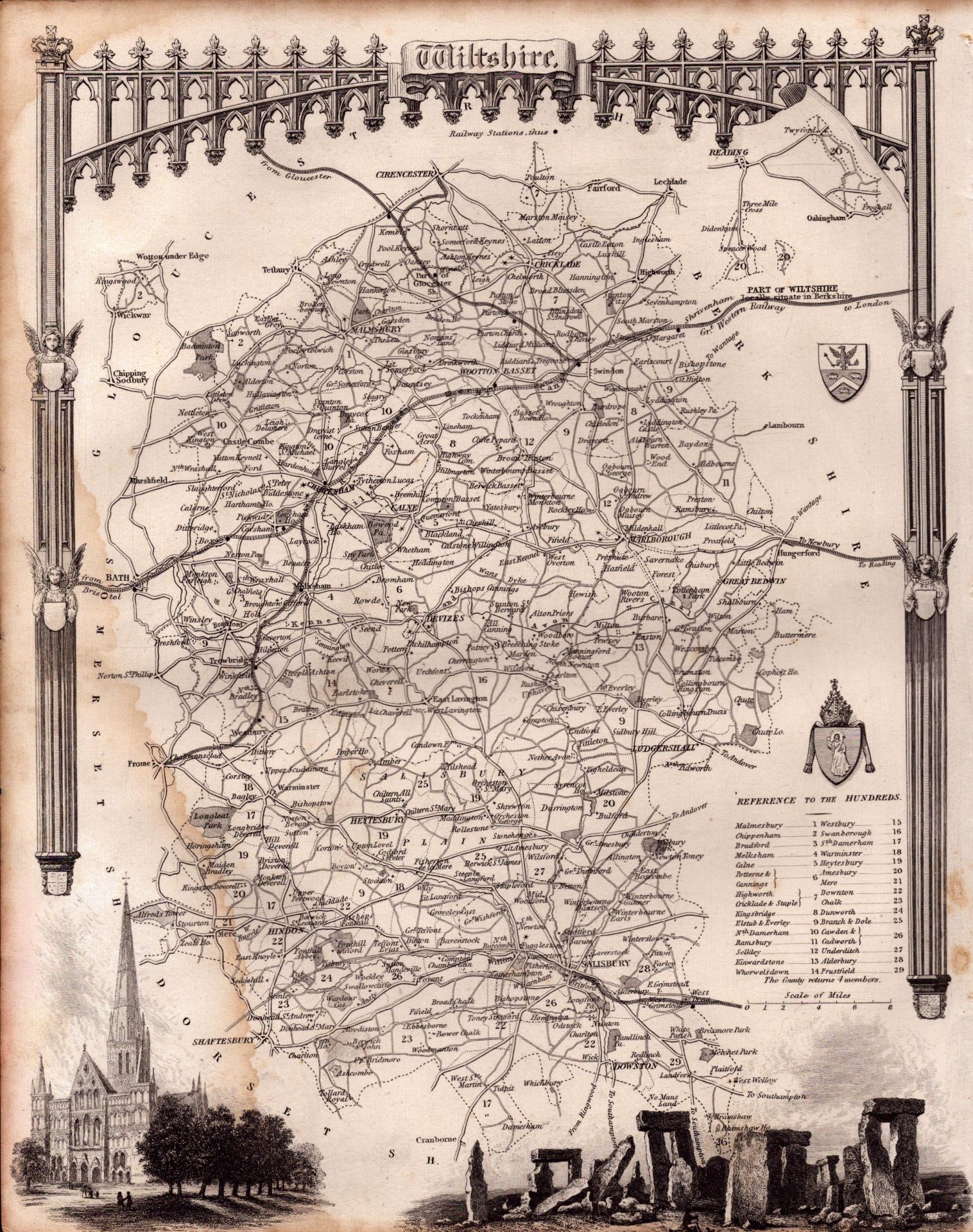 County of Wiltshire Steel Engraved Victorian Antique Thomas Moule Map.