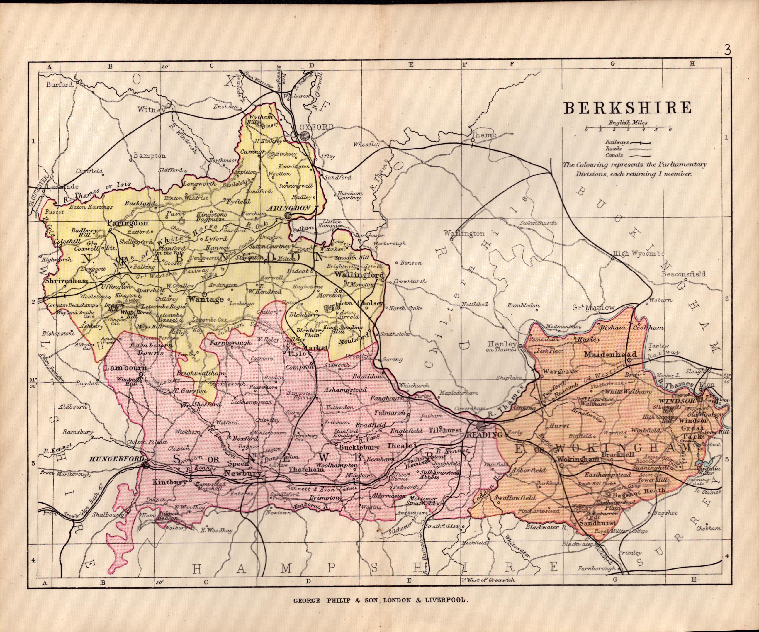 County of Berkshire 1895 Antique Victorian Coloured Map.