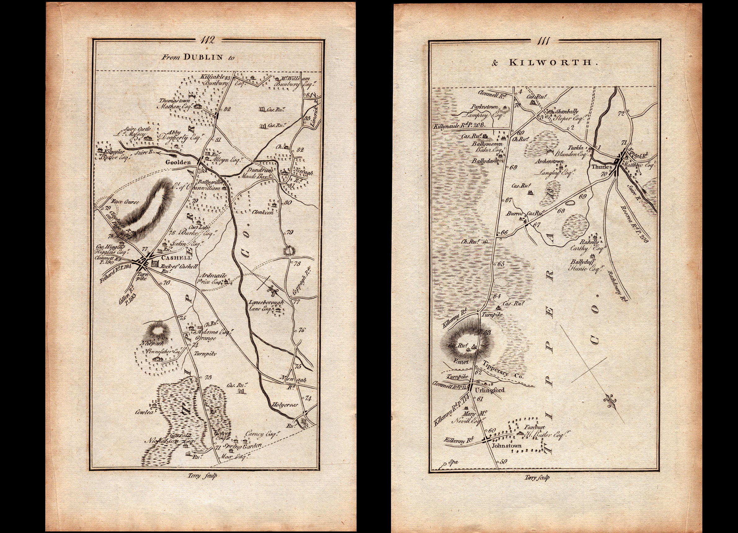 Ireland Rare Antique King George III 1777 Map Dublin Rock of Cashel Newport Tipperary .