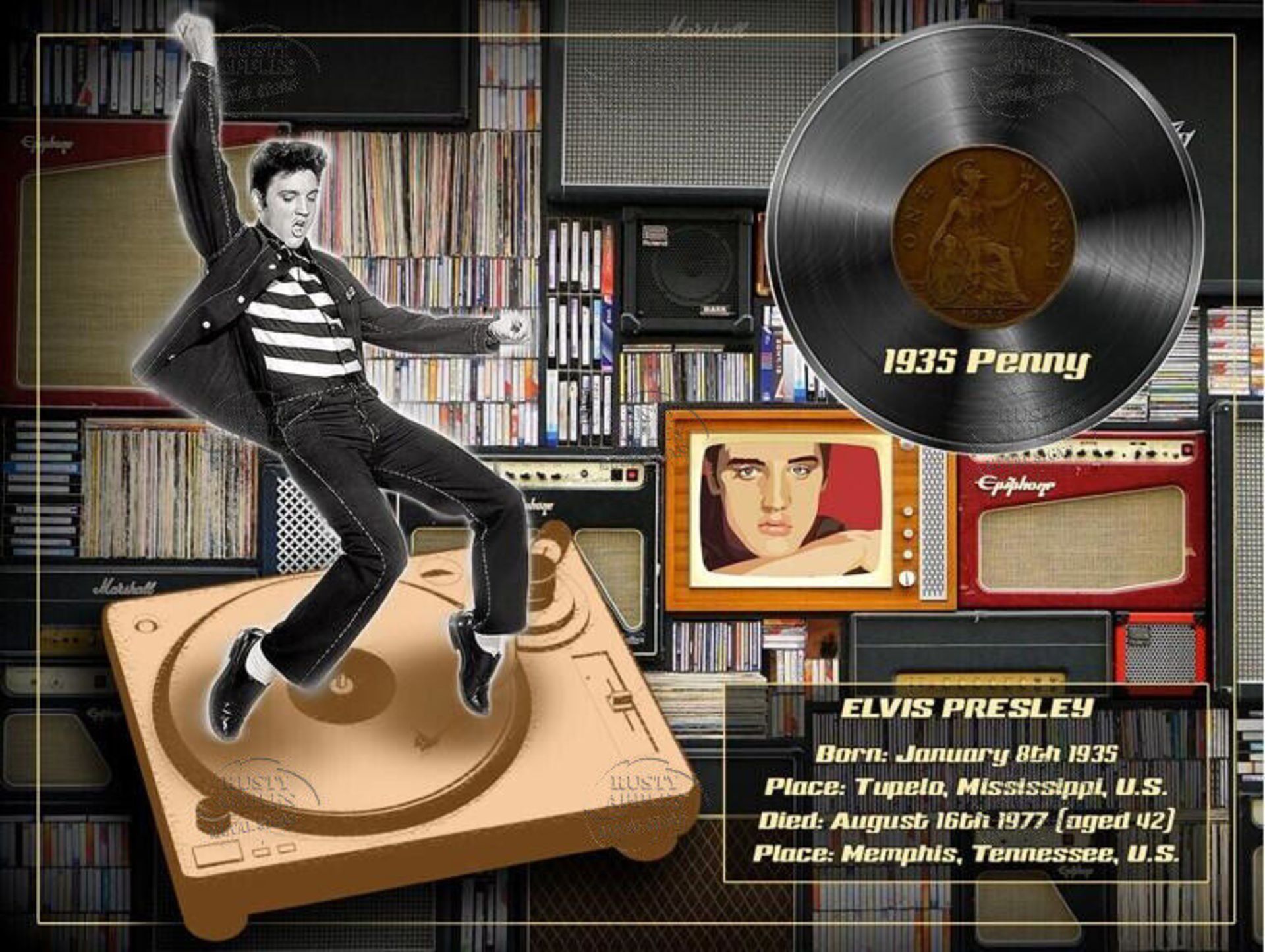 Elvis Presley ""The King"" Original 1935 Birth Penny Designed Metal Coin Gift Set