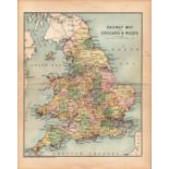 England & Wales Railway 1895 Antique Victorian Coloured Map.