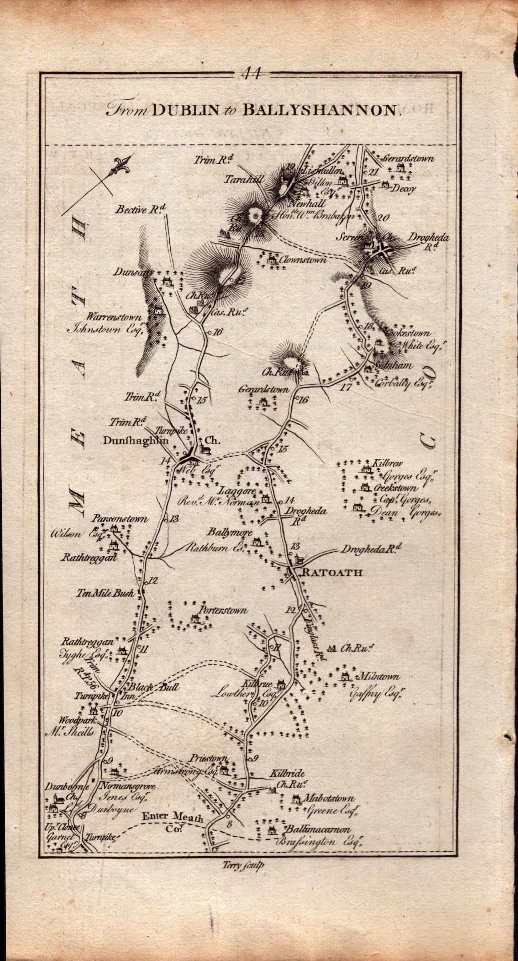 Ireland Rare Antique 1777 Map Road From Dublin To Donegal Killybegs. - Image 3 of 4