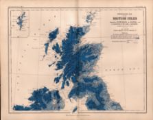 British Isles North Hydrographic 1871 WK Johnston Antique Coloured Map.