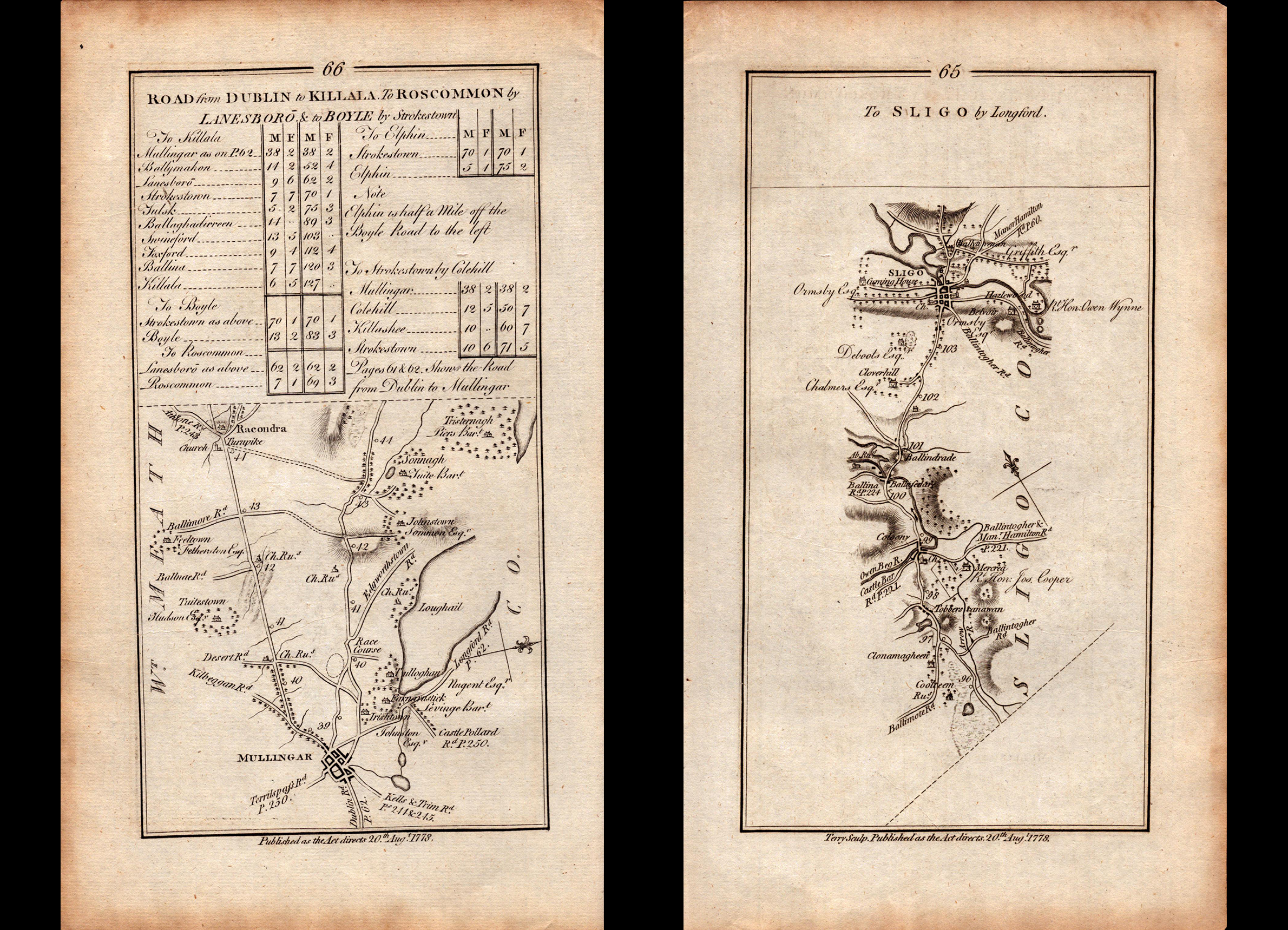 Ireland Rare Antique 1777 Map Sligo Mullingar Sonna Lough Roscommon.