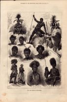 Zulu Warriors, Rain Maker, Doctor, 1879 Antique Woodcut Print.