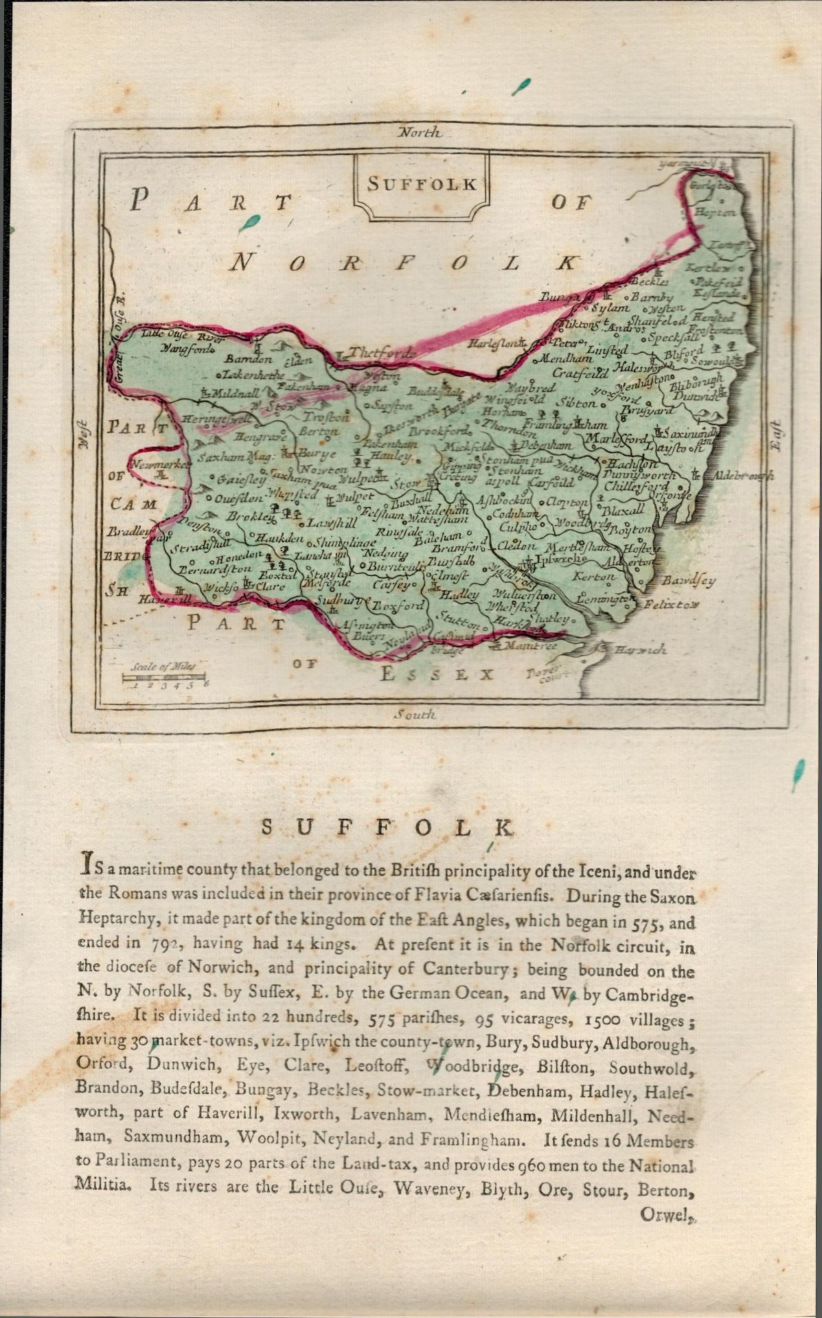 County Suffolk Antique c1783 F Grose Copper Coloured George III Map