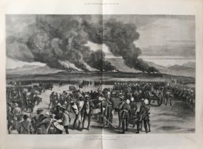 Zulu War the Burning of Ulundl Large Antique 1879 Woodgrain Print.