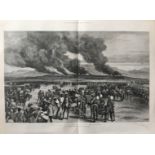 Zulu War the Burning of Ulundl Large Antique 1879 Woodgrain Print.