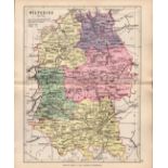 County Wiltshire 1895 Antique Victorian Coloured Map.