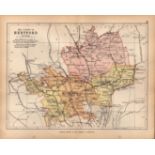 County Hertfordshire 1895 Antique Victorian Coloured Map.