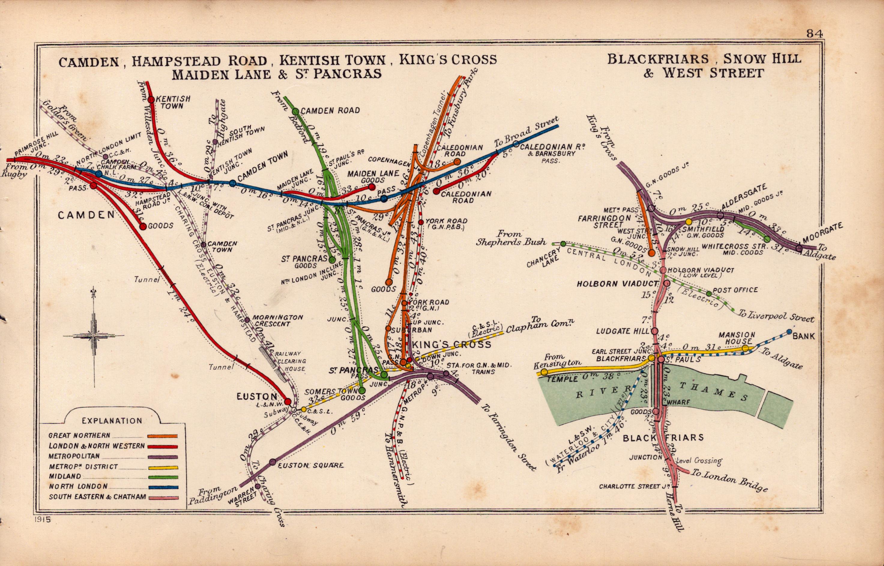 Camden Kings Cross Blackfriars London Antique Railway Diagram-84.