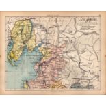 Lancashire North 1895 Antique Victorian Coloured Map.