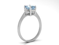9ct White Gold Diamond and Emerald Cut Blue Topaz Ring (BT1.21) 0.04 Carats
