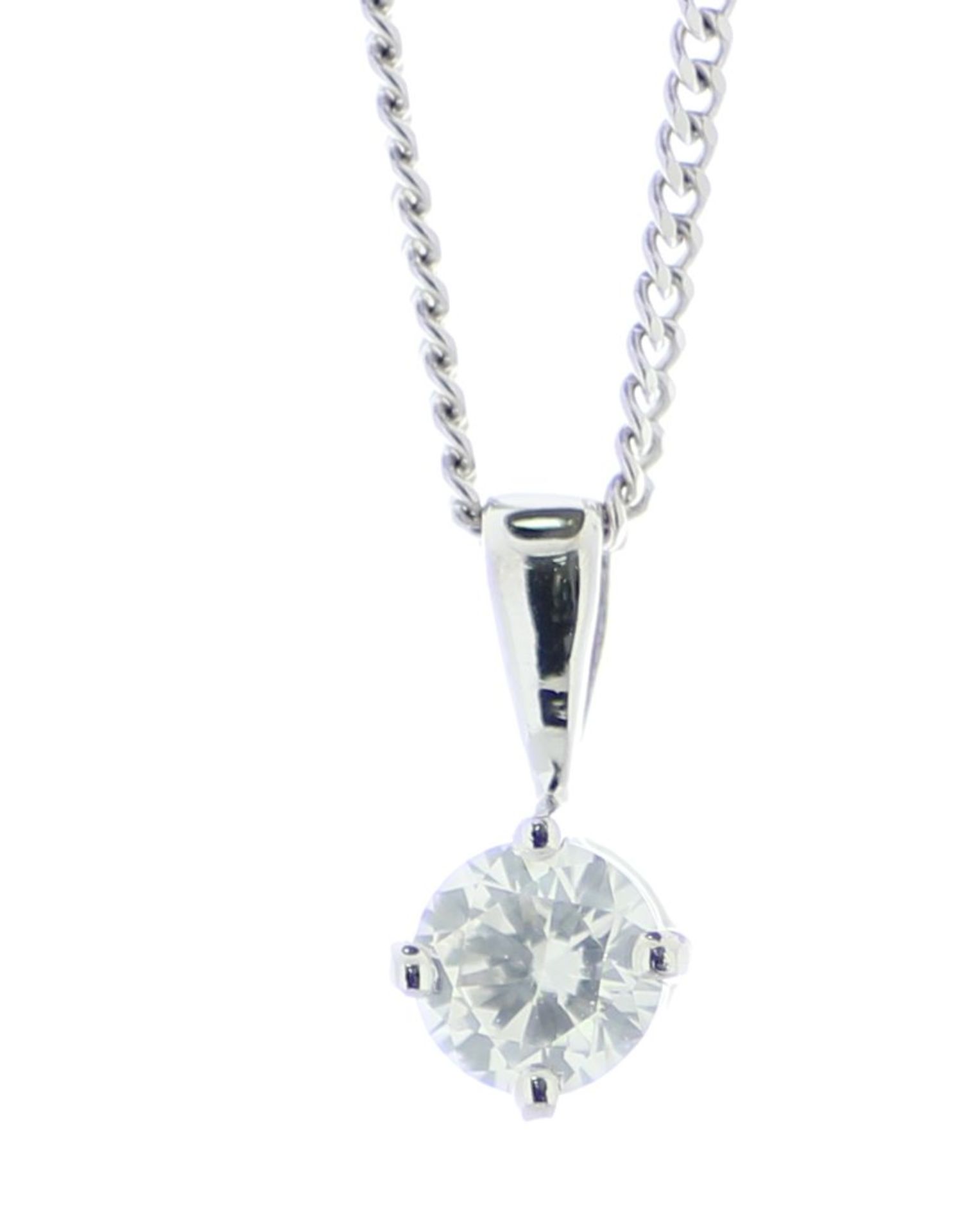 18ct White Gold Single Stone Prong Set Diamond Pendant and Chain 0.51 Carats