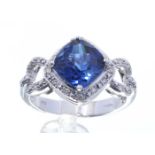 9ct White Gold Created Ceylon Sapphire Diamond Ring (S2.82) 0.11 Carats