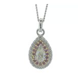 18ct White Gold Pear Cluster Claw Set Diamond and Pink Sapphire Pendant (PS0.38) (0.48) 0.84 Cara...