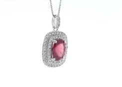 9ct White Gold Oval Ruby and Diamond Cluster Pendant (R1.54) 0.28 Carats