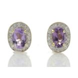 9ct Yellow Gold Amethyst and Diamond Cluster Earring (A0.86) 0.18 Carats