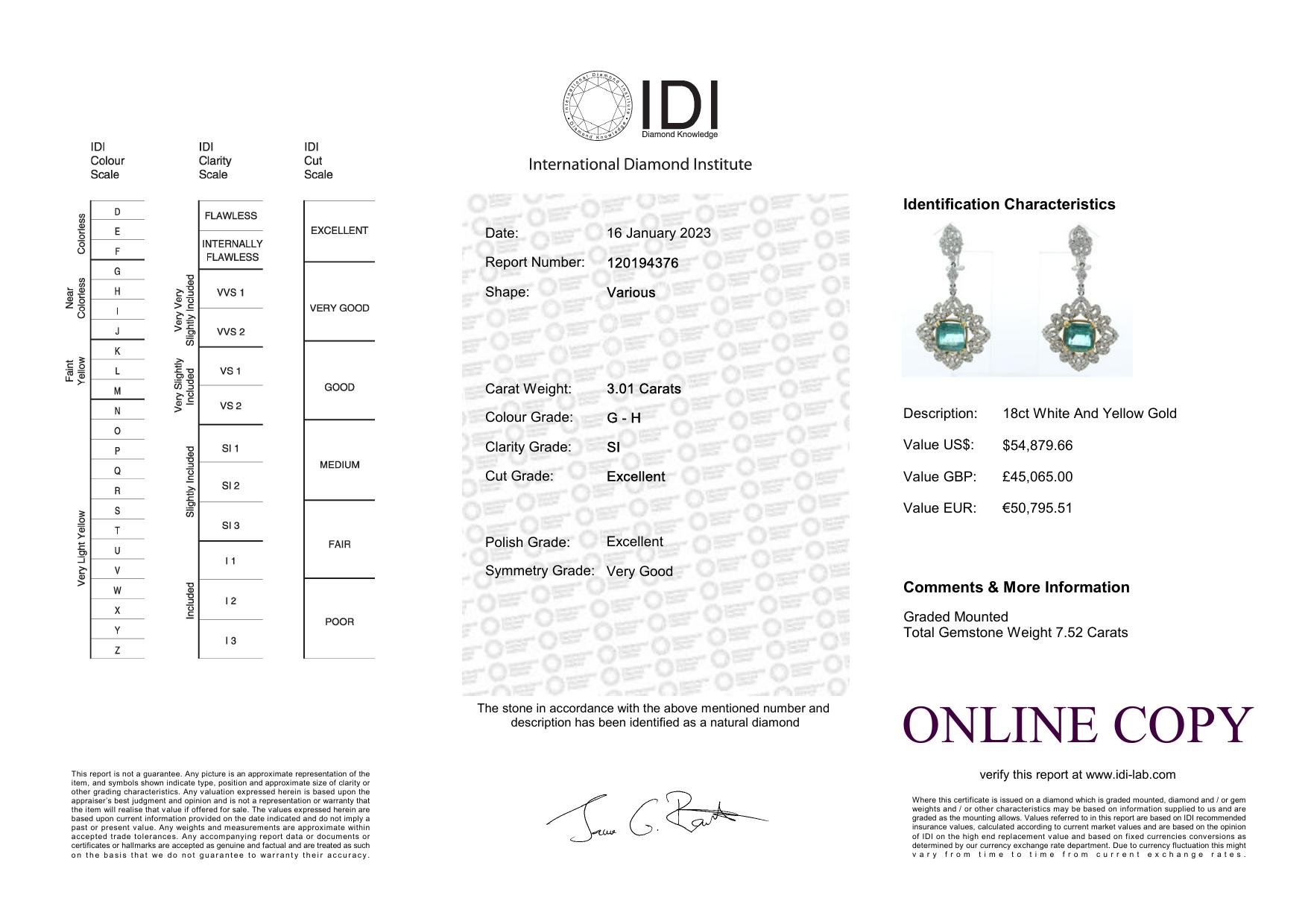 18ct White Gold Emerald Cluster Diamond and Emerald Earrings (E7.52) 3.01 Carats - Bild 3 aus 3