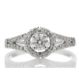 18ct White Gold Single Stone With Halo Setting Ring (0.34) 0.54 Carats