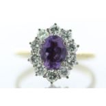 18ct Yellow Gold Oval Cluster Claw Set Diamond and Amethyst Ring (A1.28) 1.00 Carats