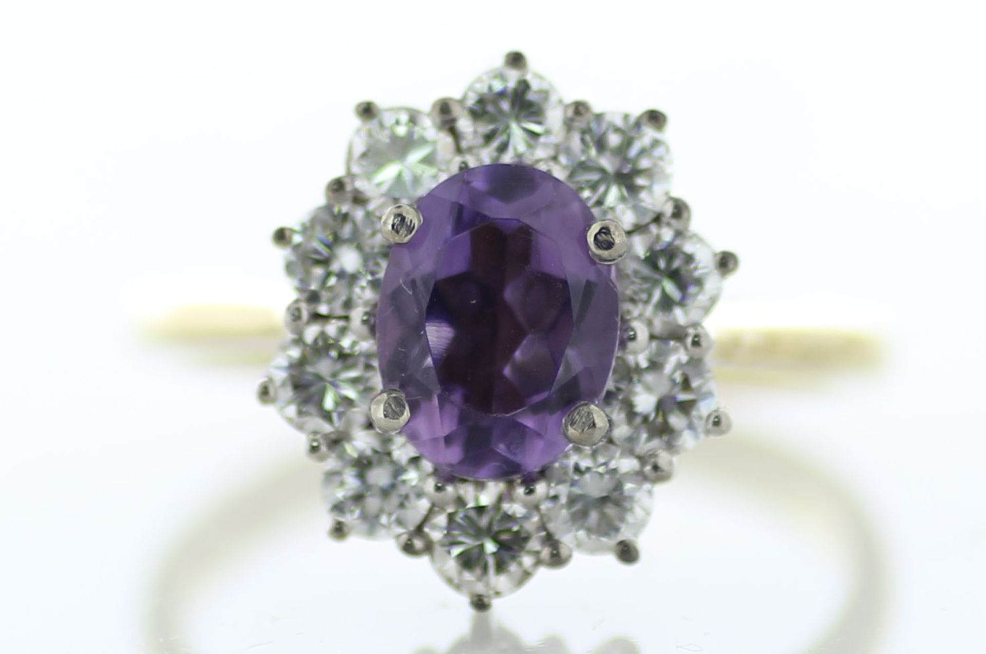 18ct Yellow Gold Oval Cluster Claw Set Diamond and Amethyst Ring (A1.28) 1.00 Carats