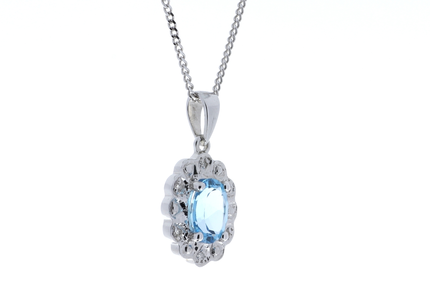 9ct White Gold Fancy Cluster Diamond Blue Topaz Pendant (BT0.86) 0.02 Carats - Image 2 of 6