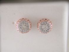 9ct Rose Gold Diamond Halo Earrings 0.45 Carats