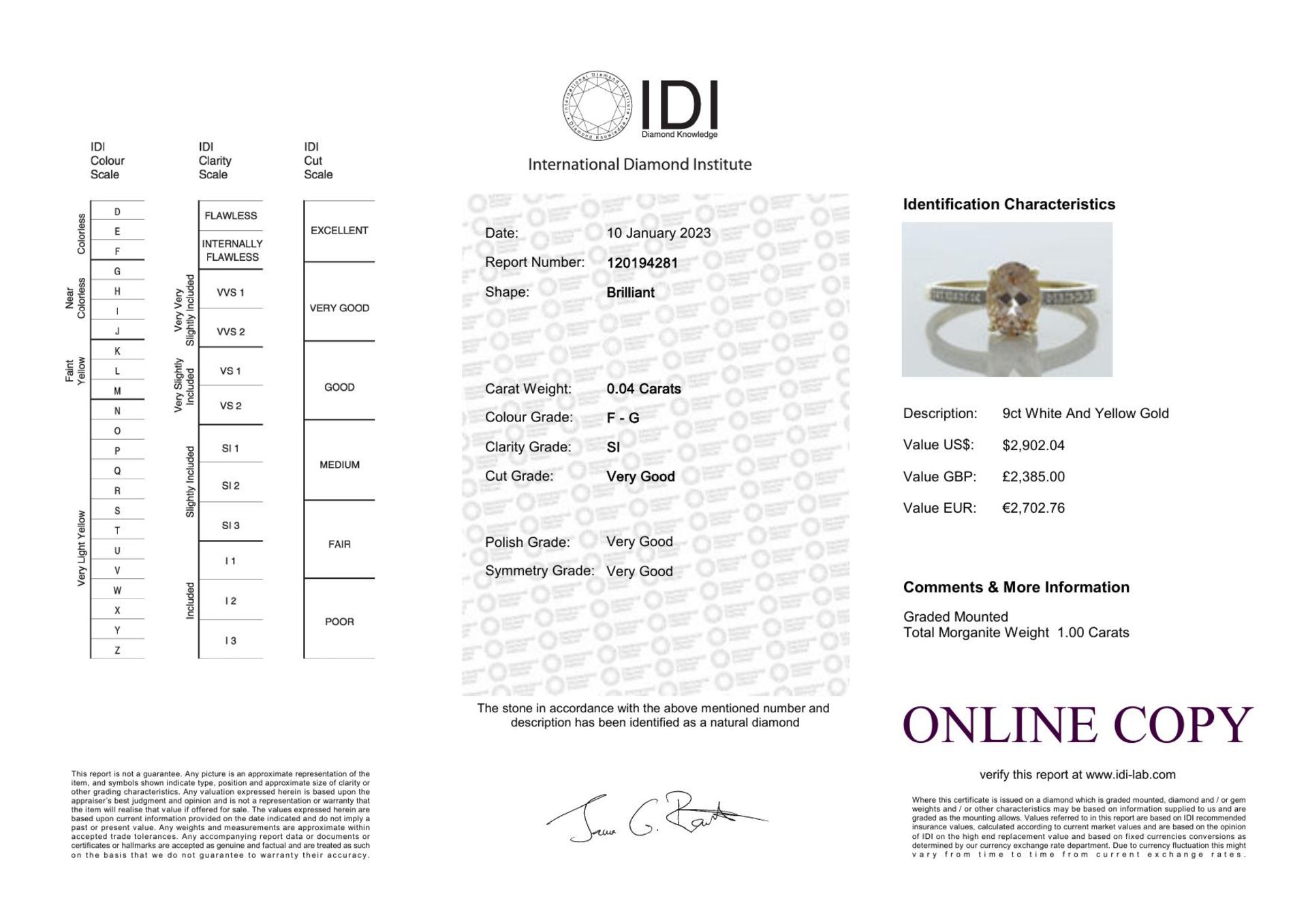 9ct Yellow Gold Diamond and Morganite Ring (PM1.00) 0.04 Carats - Image 4 of 4